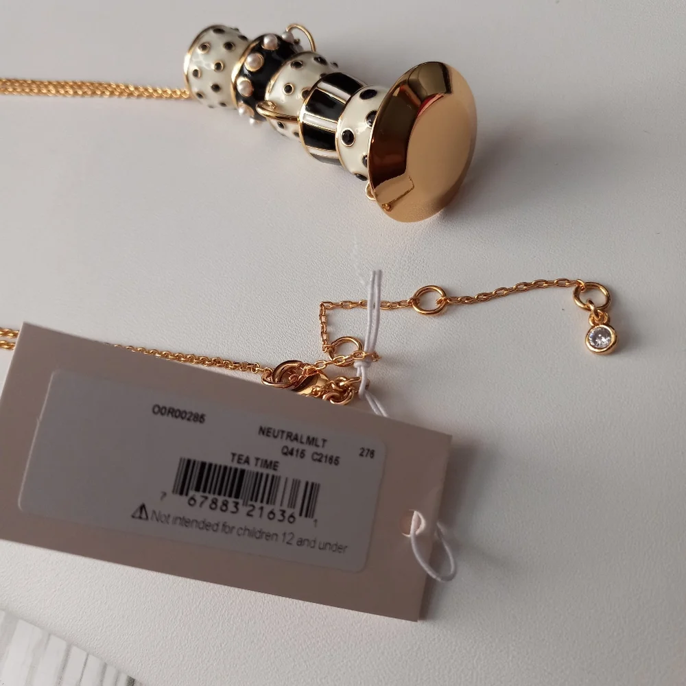 Kate Spade Tea Time Alice In Wonderland Stacked Tea Cups Necklace